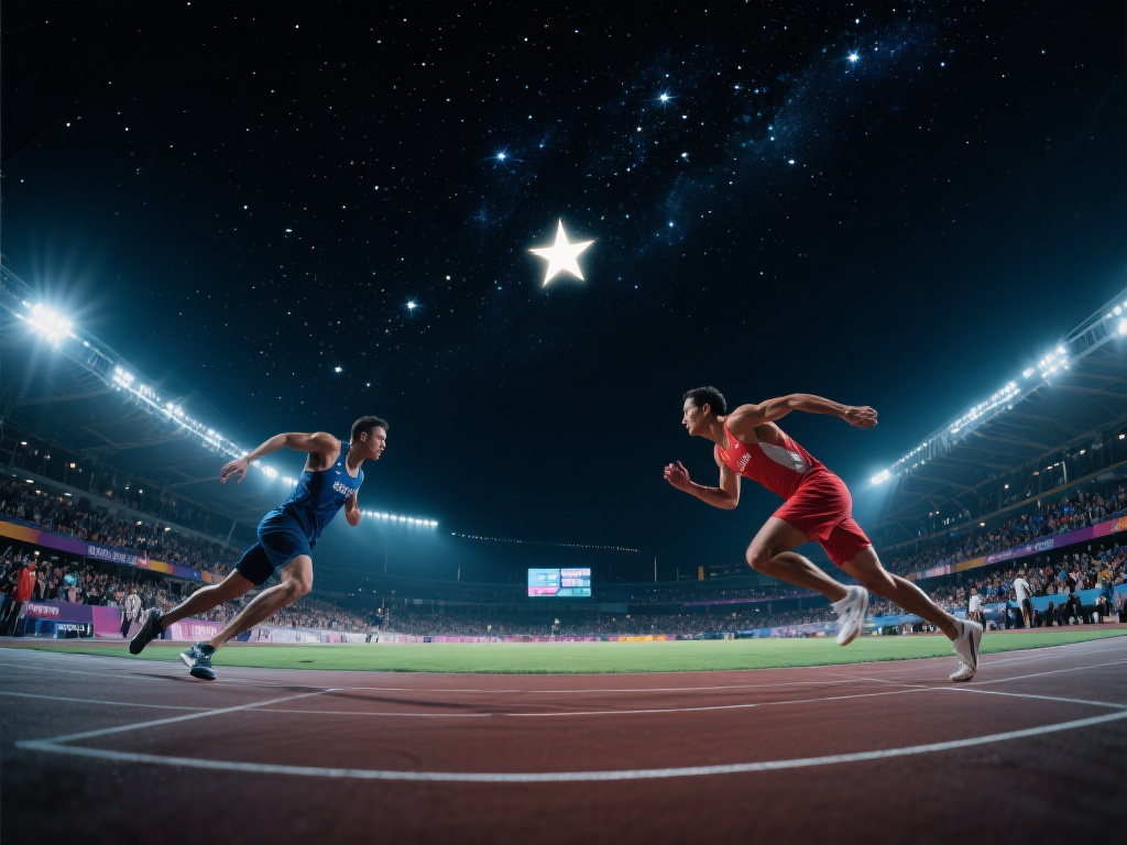 在夜幕低垂、星光闪烁的时刻，体育赛场仿佛被赋予了一
