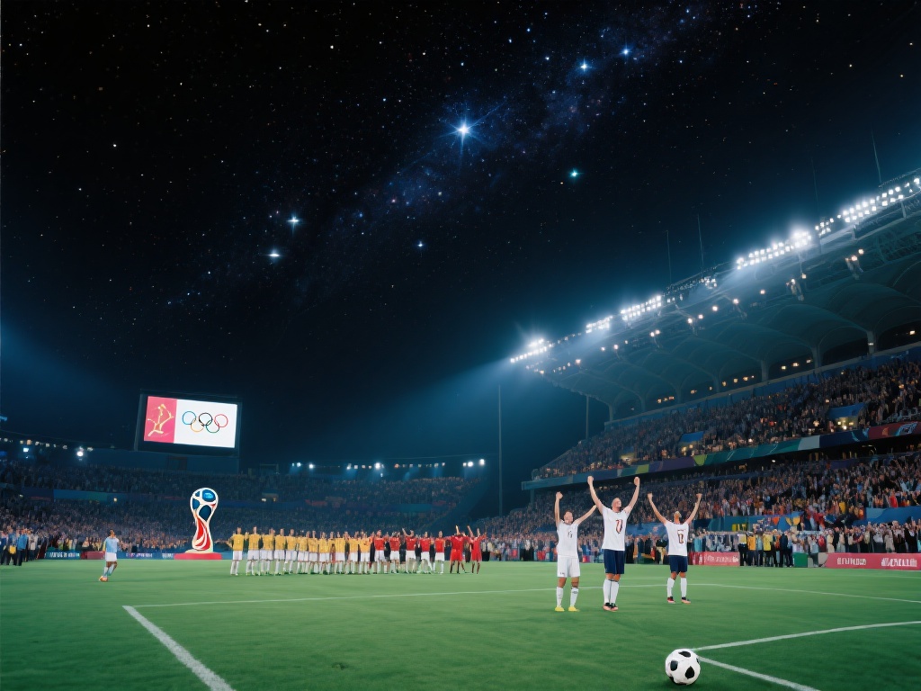 体育赛事往往在夜晚的灯光下或星空下上演，这种场景本